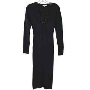 Good American Black Long-Sleeve Lace-Up Midi Dress Womens XS